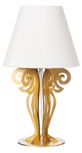 Piccola lampada da tavolo Struttura in Ferro con paralume CIRCEO Dimensione 24x h 40 cm base tornita in modo lamellare colore Oro trasparente paralume avorio