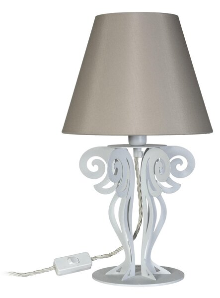 Piccola lampada da tavolo Struttura in Ferro con paralume CIRCEO Dimensione 24x h 40 cm base tornita in modo lamellare colore Bianco Marmo paralume sabbia