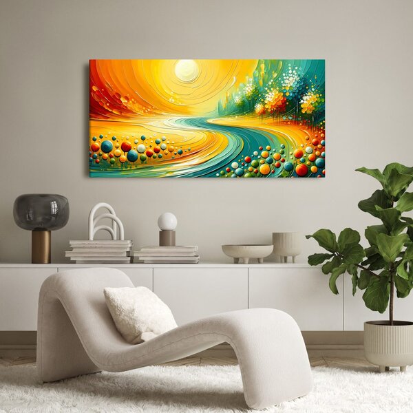 Quadro su tela – Paesaggio dorato con sole
