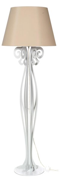 Lampada da terra raffinata CIRCEO in metallo, dimensioni 60x h 180 cm, forma di reticolato, simile a una classica piantana colore Bianco Marmo con paralume colore Sabbia