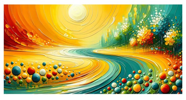 Quadro su tela – Paesaggio dorato con sole