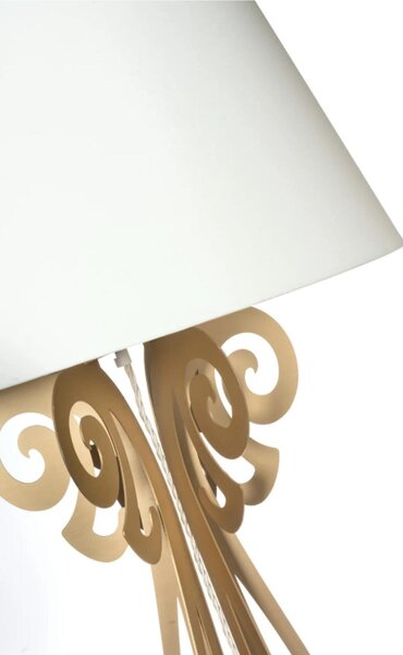 Lampada da terra raffinata CIRCEO in metallo, dimensioni 60x h 180 cm, forma di reticolato, simile a una classica piantana colore Bianco Marmo con paralume colore Sabbia