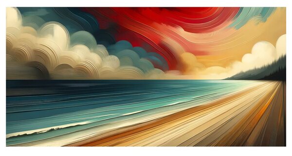 Quadro su tela – Cielo rosso sopra la costa