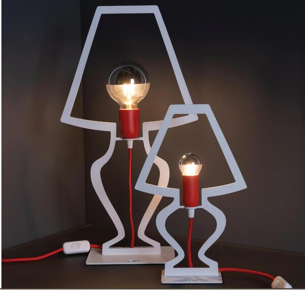 Piccola lampada da tavolo Lampada magica che evoca un carattere onirico Silhouette Dimensione 22x h 33 cm classica abat-jour e stilizzandola in una specie di contorno a filo colore bianco