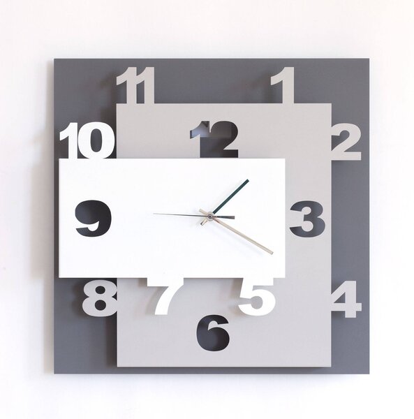 Orologio Ziggurat in metallo, 40x8Px40h, colore Fango-nocciola-bianco