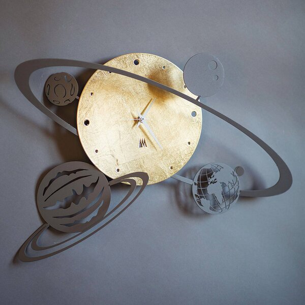 Orologio Sistema Solare in metallo, 50x36hx8P, colore Oro