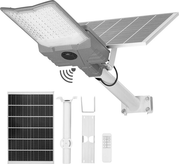 Lampada solare a LED per strada - Proiettore da esterno - Luminosità 900000 lm - Sensore crepuscolare - Telecomando - Pannello solare separato - Impermeabile IP65 - Per vialetti, giardini e cortili