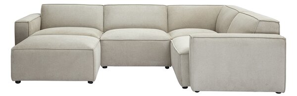 Divano ad angolo modulabile 5 posti e pouf in tessuto effetto velluto testurizzato beige SPLIT