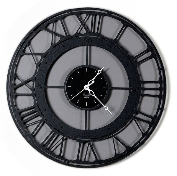 Orologio Koros 50 in metallo, Un orologio circolare con numeri romani diametro.50 cm, colore Nero Goffrato