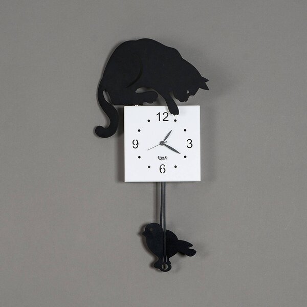 Orologio Hunter Cat Pendolo in metallo, 26x7Px49h, colore Nero Goffrato