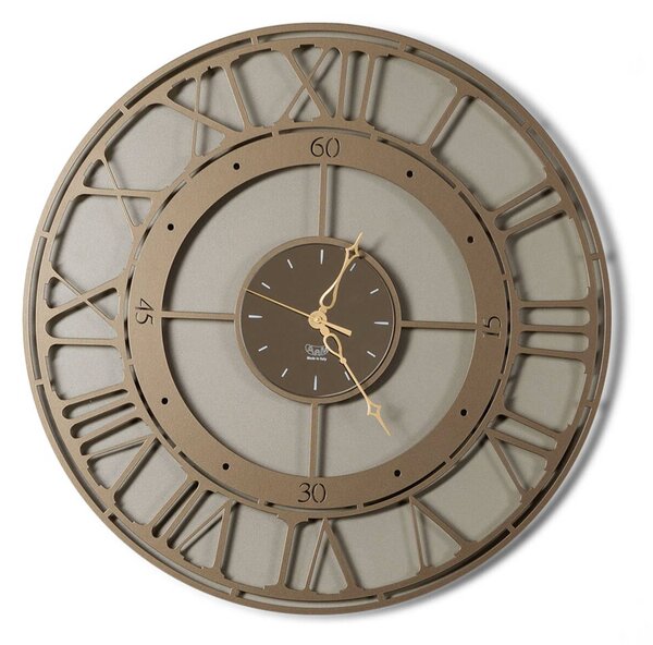 Orologio Koros 50 in metallo, Un orologio circolare con numeri romani diametro.50 cm, colore Bronzo
