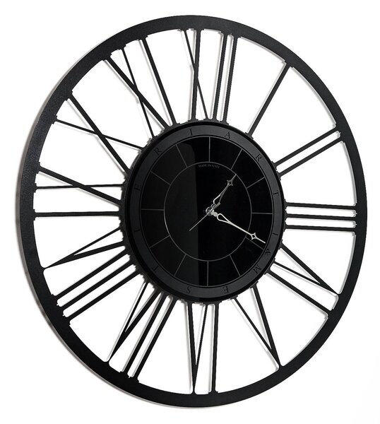Orologio da parete di grandi dimensioni con numeri romani Big Lux in metallo, diam.90, colore Nero Goffrato