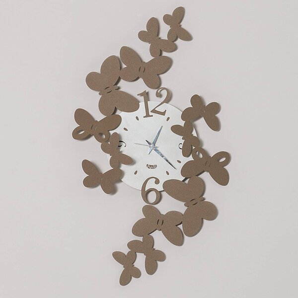 Orologio da parete formato da due gruppi di farfalle posti lateralmente �formato da due gruppi di farfalle posti lateralmente PAPILLON in metallo, 32x H56 cm, colore colore Beige