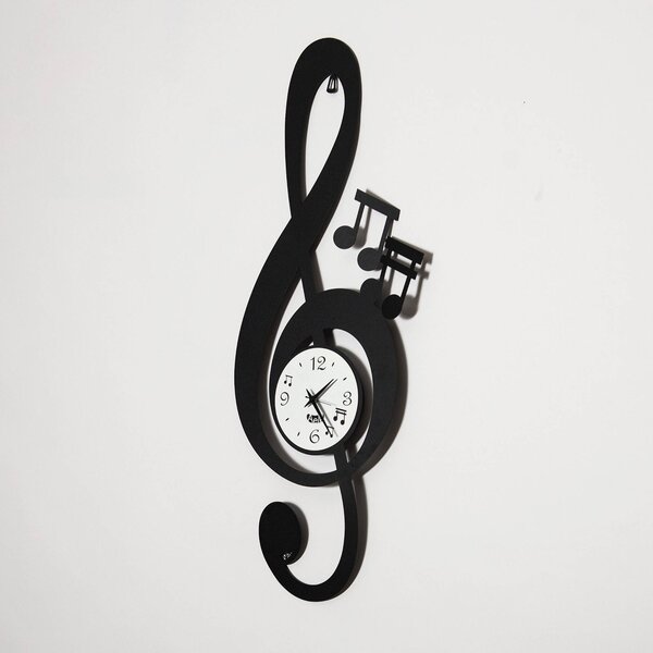 Orologio da parete strano: Chiave Musicale in metallo, 30x80h, colore Nero Goffrato