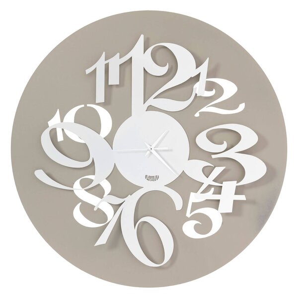 Orologio con numeri grandi effetto tridimensionale Focus in metallo, diam.50, colore Sabbia Bianco