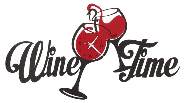 Orologio da parete con calici Wine Time in metallo, 67X35H, colore Nero Rosso