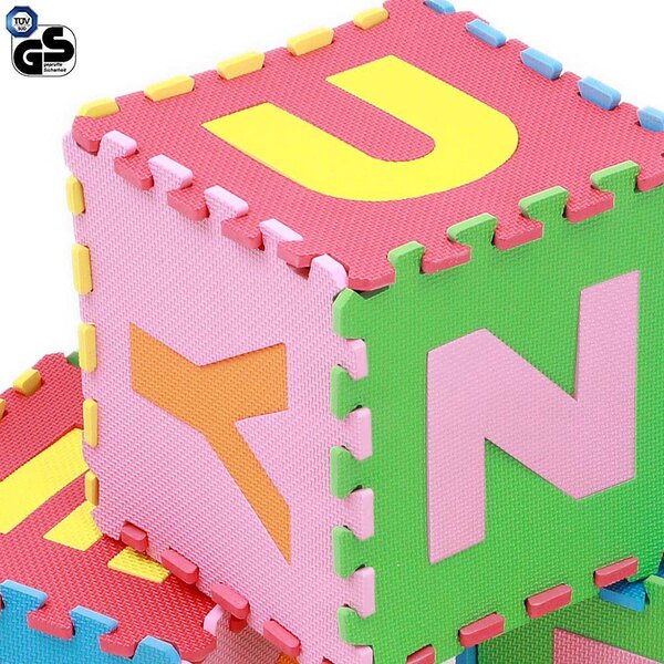 Tappeto Puzzle per Bambini Set 26 Pezzi Tappetino Gioco Alfabeto con Lettere Staccabili in Gomma Multicolore