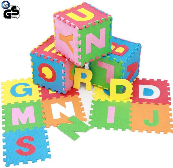Tappeto Puzzle per Bambini Set 26 Pezzi Tappetino Gioco Alfabeto con Lettere Staccabili in Gomma Multicolore