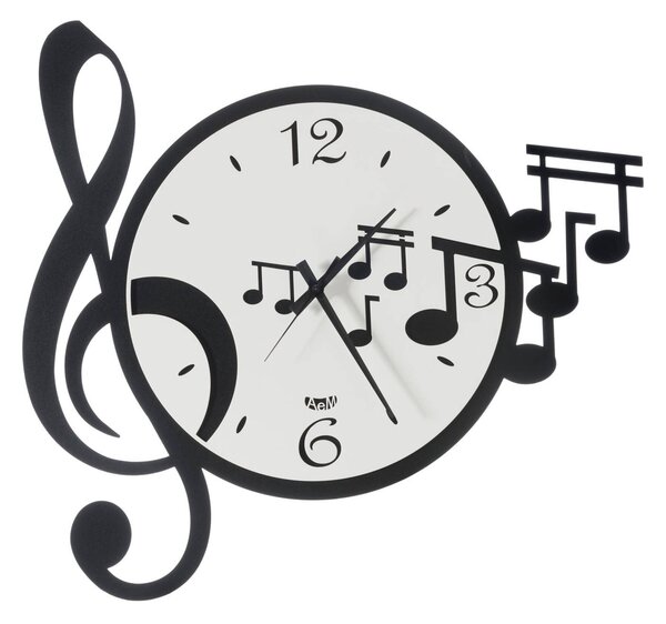 Orologio con chiave e note musicali Musica in metallo, 50x47h, colore Nero-bianco