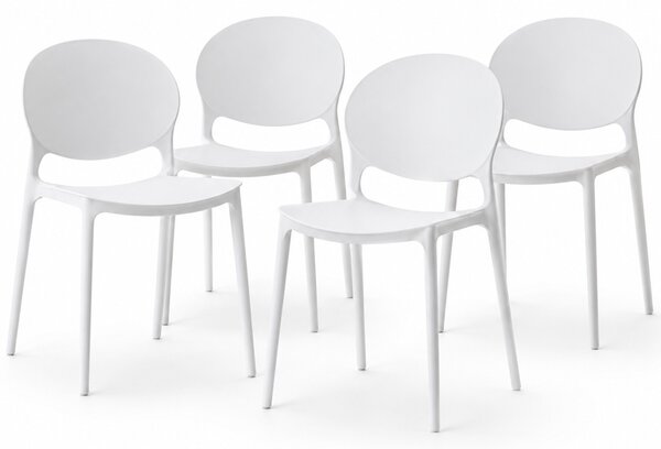 Set 4 Sedie da Pranzo Impilabili Modello Milano 48x40x80 cm in Polipropilene Bianco