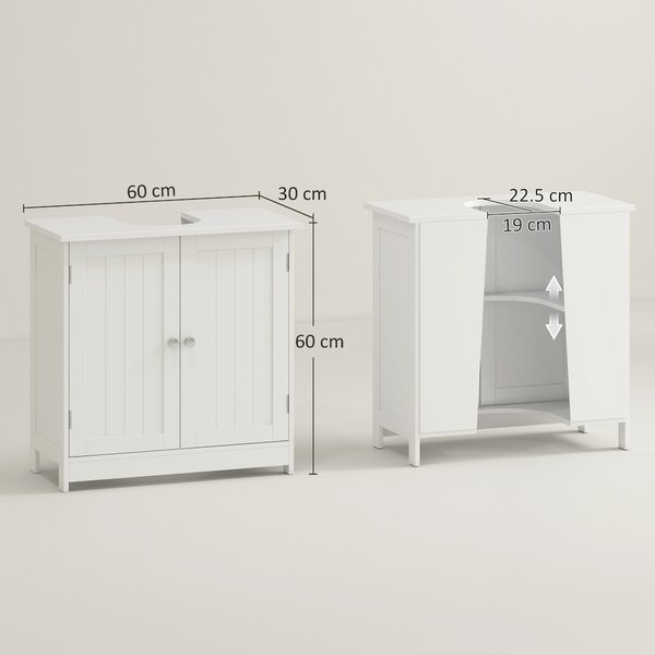 HOMCOM Amardietto Sottolavabo in MDF, Mobiletto Sottolavello Bianco per Bagno Con 2 Ante (60x30x60cm)|Aosom