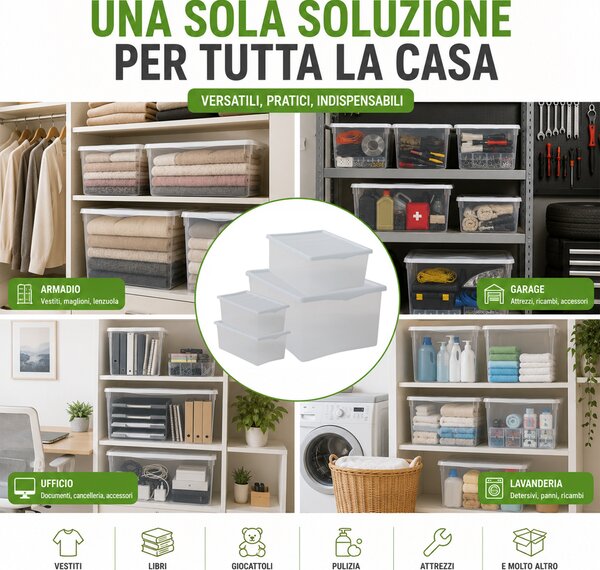 Set 4 Pezzi Contenitori con Coperchio Spring Box 1L + 1M + 2XS in Plastica Bianco Trasparente