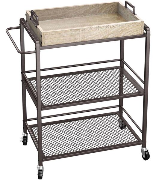 Carrello da Cucina con Ruote 65x33x91 cm Portaoggetti con 3 Ripiani Bronzo