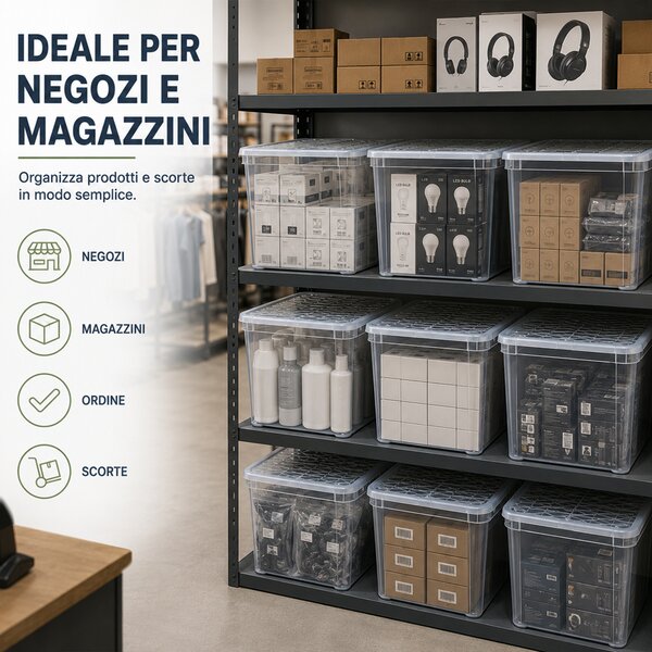Set 4 Pezzi Contenitori con Coperchio 57x39x36 cm Storage Box Marea Capienza 59L in Plastica Trasparente