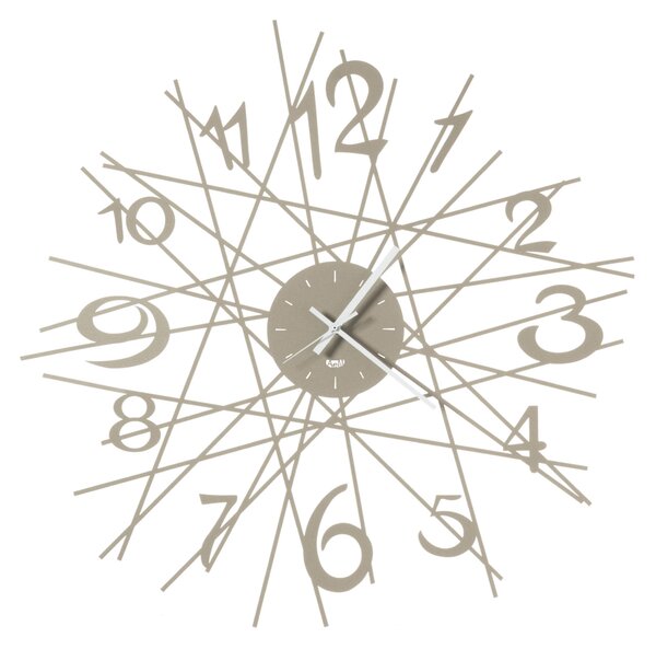 Orologio da parete iconico , quadrante circolare ZIG ZAG Diametro 70 cm che ospita le lancette, da cui si dipartono una serie di linee rette intrecciate, tra cui sono incastonati i numeri colore Beige