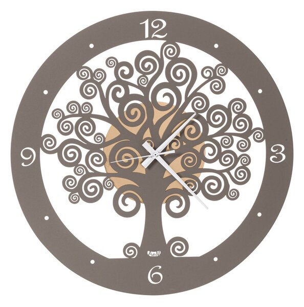 Orologio simbolico piccolo Albero della Vita in metallo metallo verniciato, Diametro 44 cm, colore Orolaccato Fango