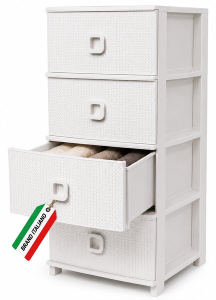 Cassettiera 37x37,5x80 cm Pratika Kool Multiuso con 4 Cassetti in Plastica Bianco