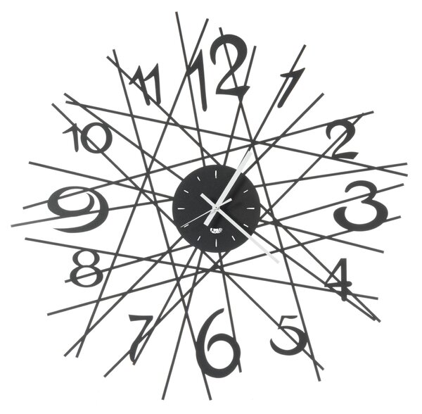 Orologio da parete iconico , quadrante circolare ZIG ZAG Diametro 70 cm che ospita le lancette, da cui si dipartono una serie di linee rette intrecciate, tra cui sono incastonati i numeri colore Nero