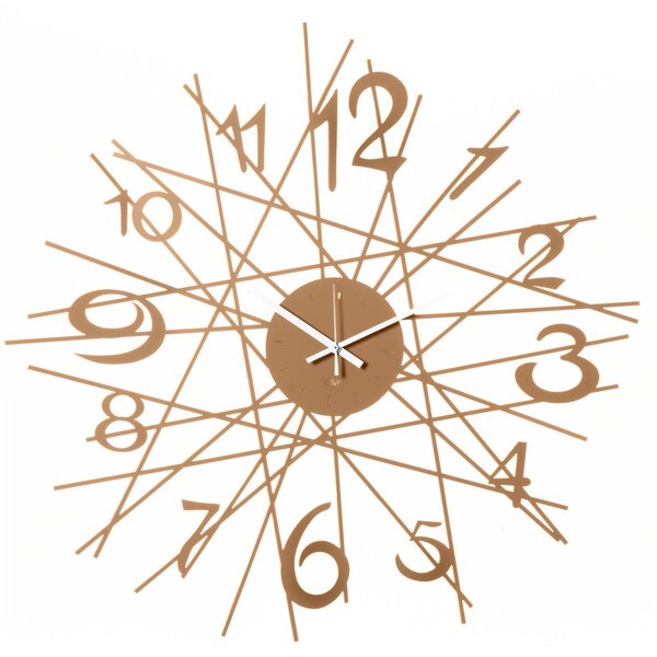 Orologio da parete iconico , quadrante circolare ZIG ZAG Diametro 70 cm che ospita le lancette, da cui si dipartono una serie di linee rette intrecciate, tra cui sono incastonati i numeri colore Oro laccato