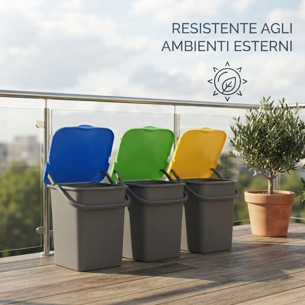 Set 3 Pattumiere Bidoni 32x29x46,5cm Premi Plus 24L Apertura Push Raccolta Differenziata in Plastica Grigio