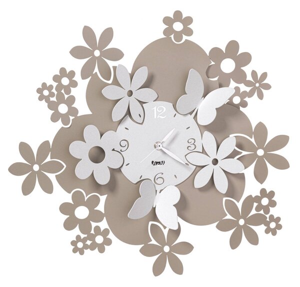 Orologio da parete con fiori Daisy in metallo, diametro 40, colore Sabbia Bianco Marmo