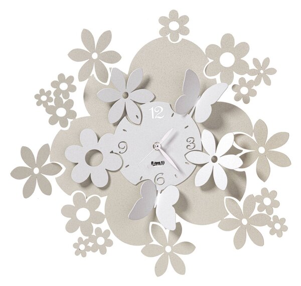 Orologio da parete con fiori Daisy in metallo, diametro 40, colore Avorio Bianco Marmo