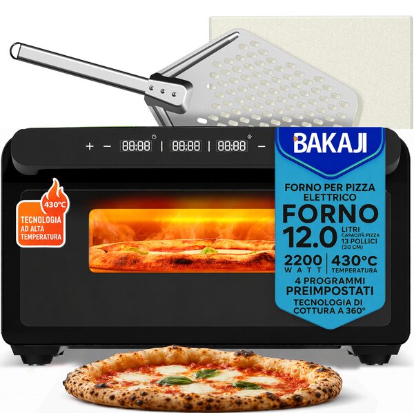 Forno Elettrico per Pizze 2200W Pizza Maker Cottura Uniforme Temperatura 150-430° Nero