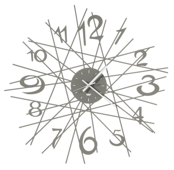 Orologio da parete iconico , quadrante circolare ZIG ZAG Diametro 70 cm che ospita le lancette, da cui si dipartono una serie di linee rette intrecciate, tra cui sono incastonati i numeri colore Fango