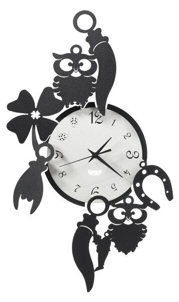 Orologio da parete portafortuna simboli che rappresentano la fortuna Dimensioni 32xh 52 cm buffo Good Luck colore Nero e bianco marmo