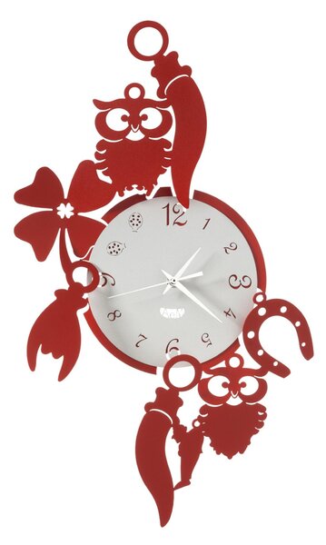 Orologio da parete portafortuna simboli che rappresentano la fortuna Dimensioni 32xh 52 cm buffo Good Luck colore Rosso e bianco marmo