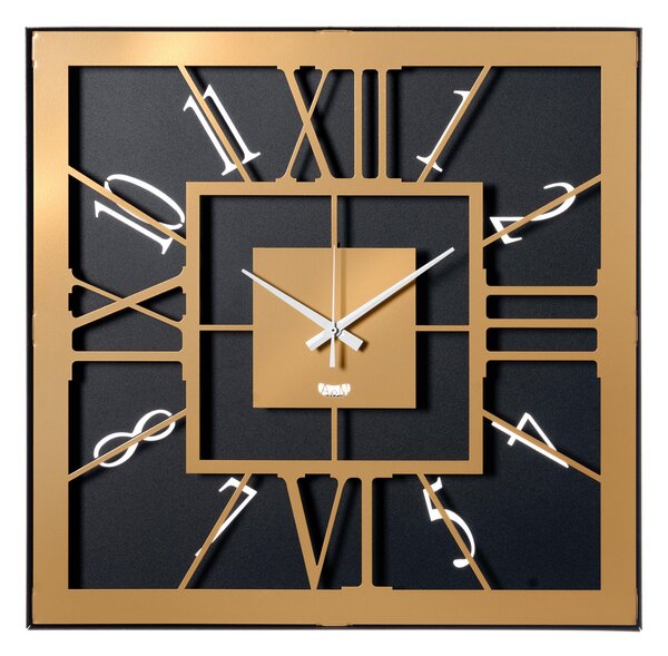 Orologio da parete dalla forma quadrata TAURO Dimensioni: 50 x 50 cm quadrante di colore diverso lancette bianche colore Nero-Oro laccato