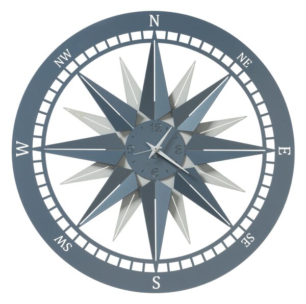 Orologio piccolo dal design originale Bussola circondata, in esterno, dai punti cardinali Diametro 45 cm colore Bianco marmo e azzurro