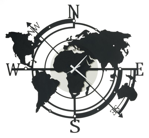 Orologio grande da parete PLANISFERO Dimensioni 68x h 92 cm E riproduce la carta geografica E tutta la superficie della Terra colore Avorio e nero