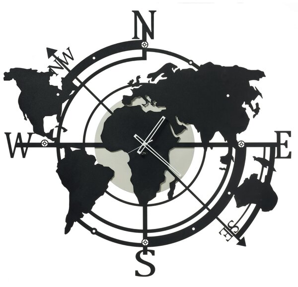 Orologio grande da parete PLANISFERO Dimensioni 100x h 94cm E riproduce la carta geografica E tutta la superficie della Terra colore Avorio e nero