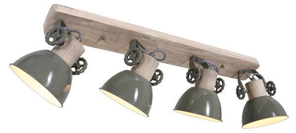 Mexlite - faretto - Gearwood - verde - metallo legno di gomma - faretto a superficie - E27 - 2729G
