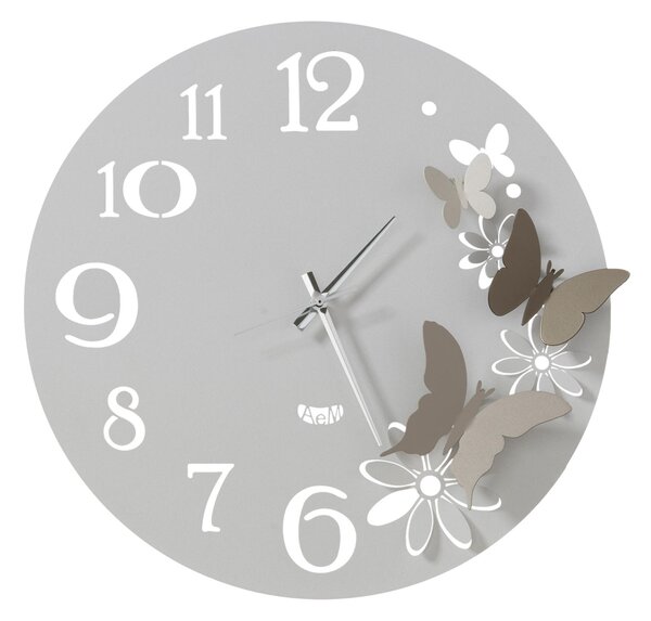 Orologio da parete fiori e farfalle Piccolo richiami la primavera Diametro 45 cm colore Bianco marmo e sabbia