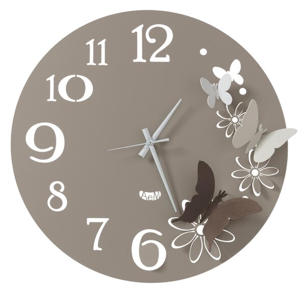 Orologio da parete fiori e farfalle Piccolo richiami la primavera Diametro 45 cm colore Sabbia e Bronzo