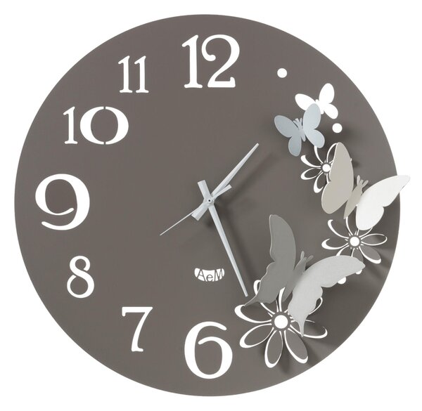 Orologio da parete fiori e farfalle Piccolo richiami la primavera Diametro 45 cm colore Fango e Alluminio