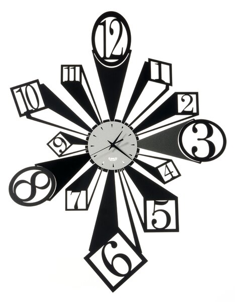Orologio da parete scomposto SLANG Dimensione 58x h74 cm numeri sono inseriti all'interno di forme geometriche come quadrati e cerchi colore Nero e bianco marmo