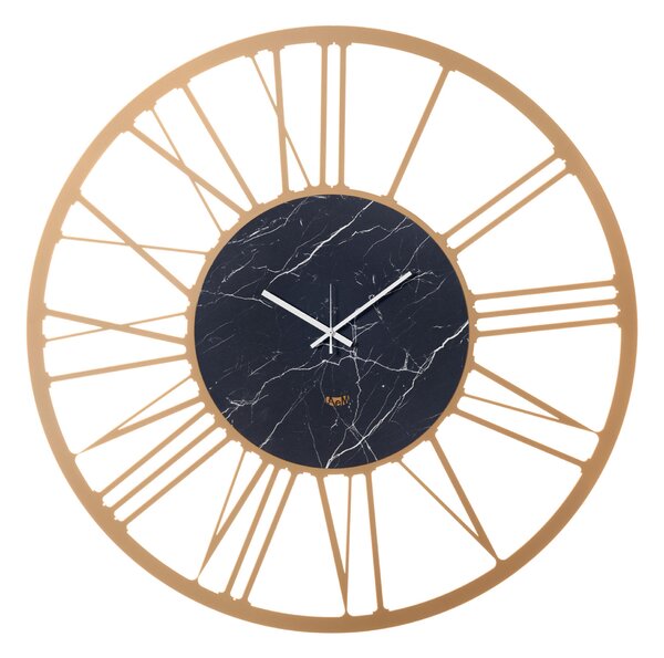 Orologio da parete CLASSICO MARMO BIG , Diametro 90 cm quadrante effetto marmo marmo stampato e numeri romani colore Oro laccato-marmo nero